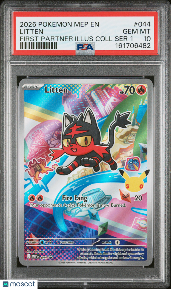 2026 Pokemon Mep EN-Me Black Star Promo Litten #044 First Partner Illus Coll Ser 1 PSA 10