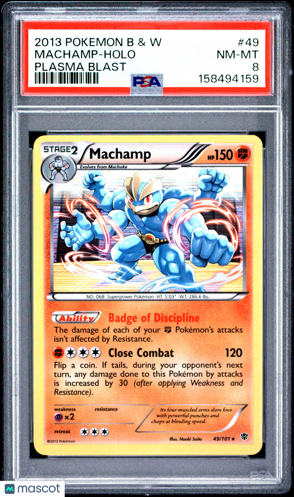 2013 Pokemon Black & White Plasma Blast Machamp #49 Plasma Blast PSA 8
