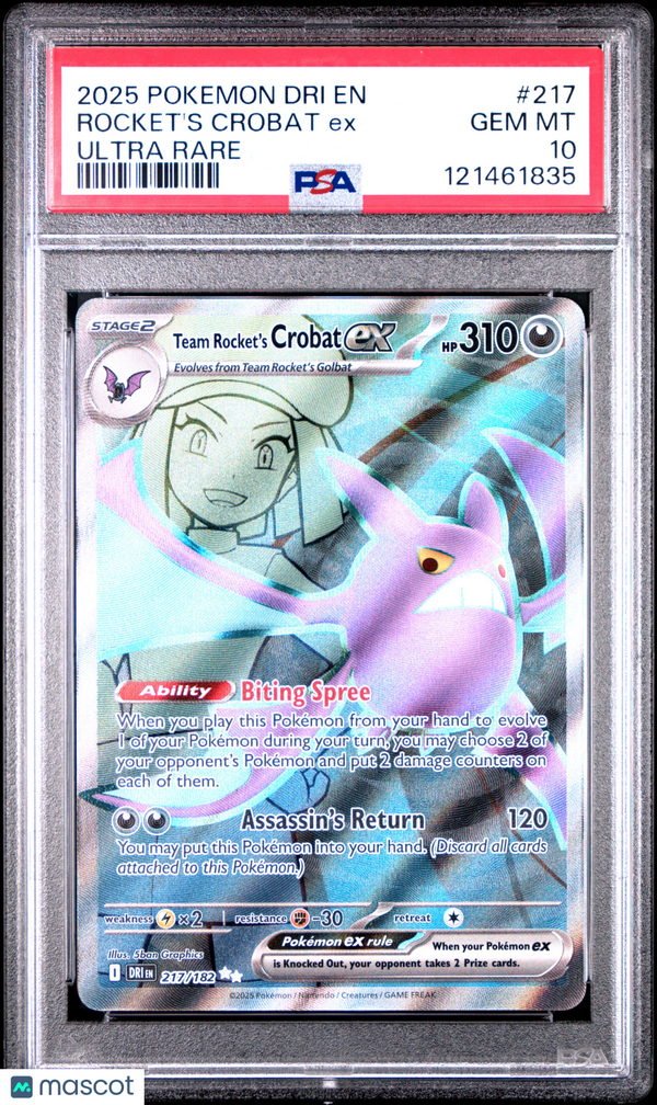 2025 Pokemon Dri EN-Destined Rivals Rocket's Crobat EX #217 Ultra Rare PSA 10