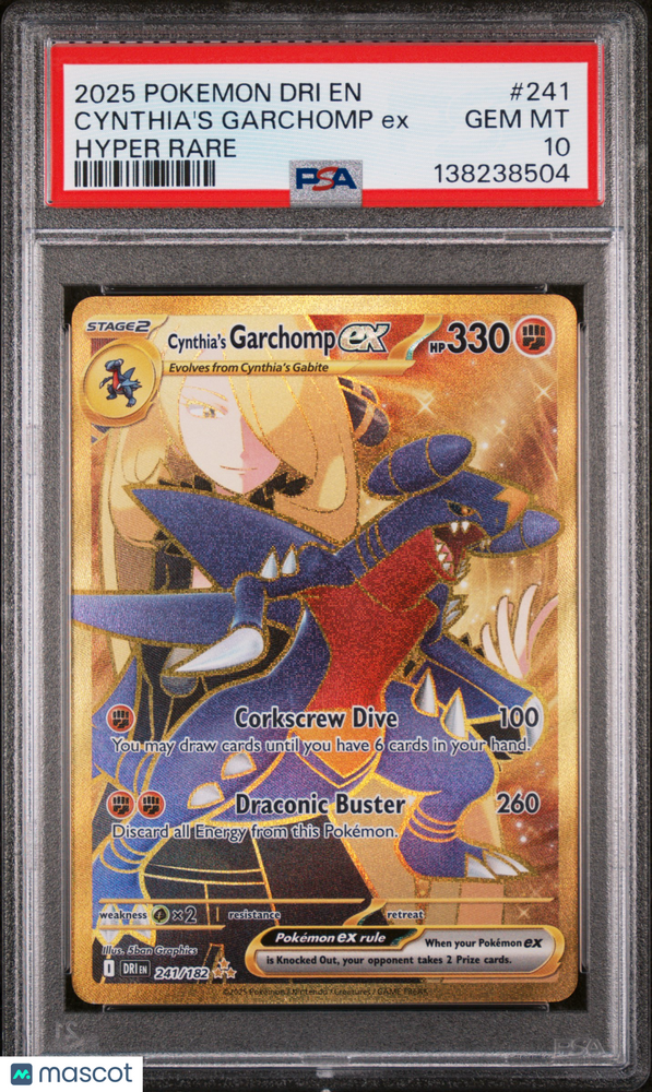 2025 Pokemon Dri EN-Destined Rivals Cynthia's Garchomp EX #241 Hyper Rare PSA 10