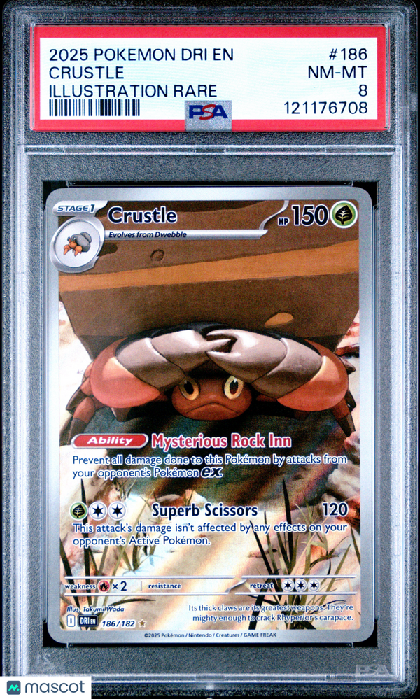 2025 Pokemon Dri EN-Destined Rivals Crustle #186 Illustration Rare PSA 8