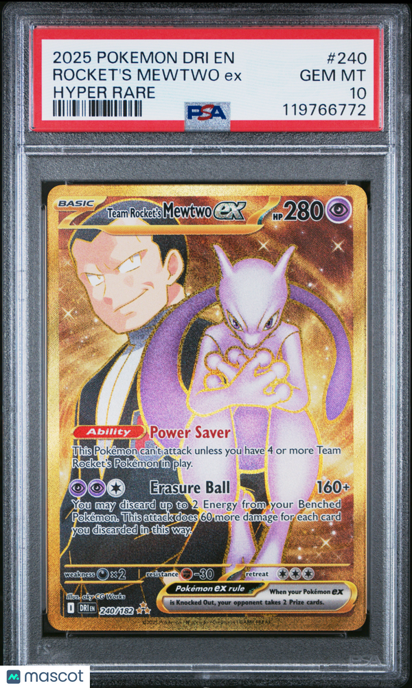 2025 Pokemon Dri EN-Destined Rivals Rocket's Mewtwo EX #240 Hyper Rare PSA 10