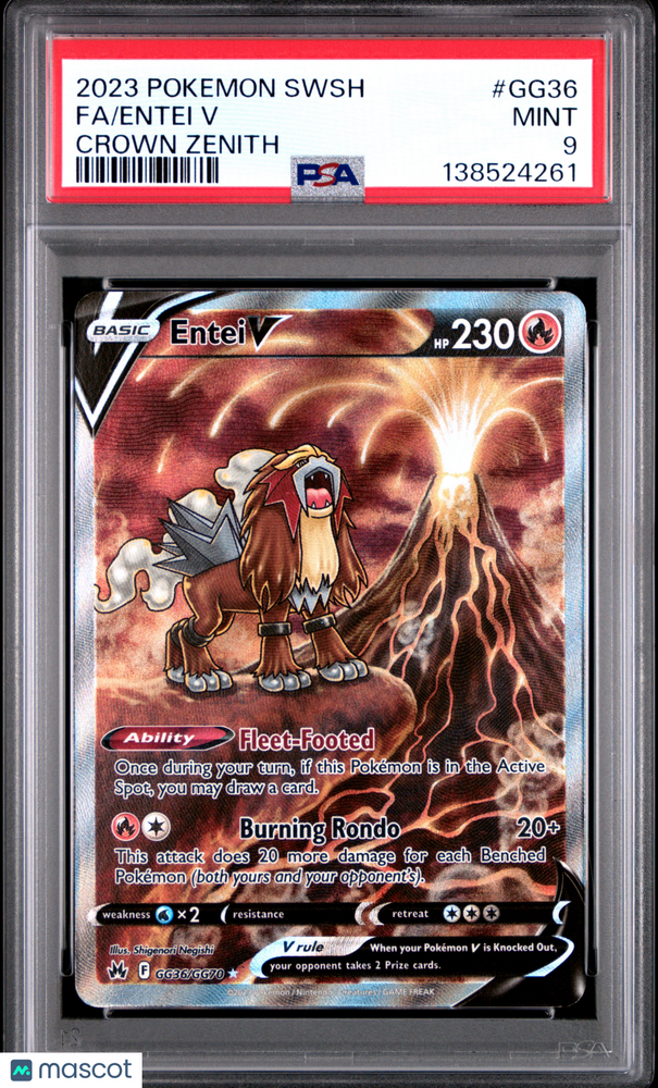 2023 Pokemon Sword And Shield Crown Zenith Entei V #GG36 Crown Zenith Fa PSA 9