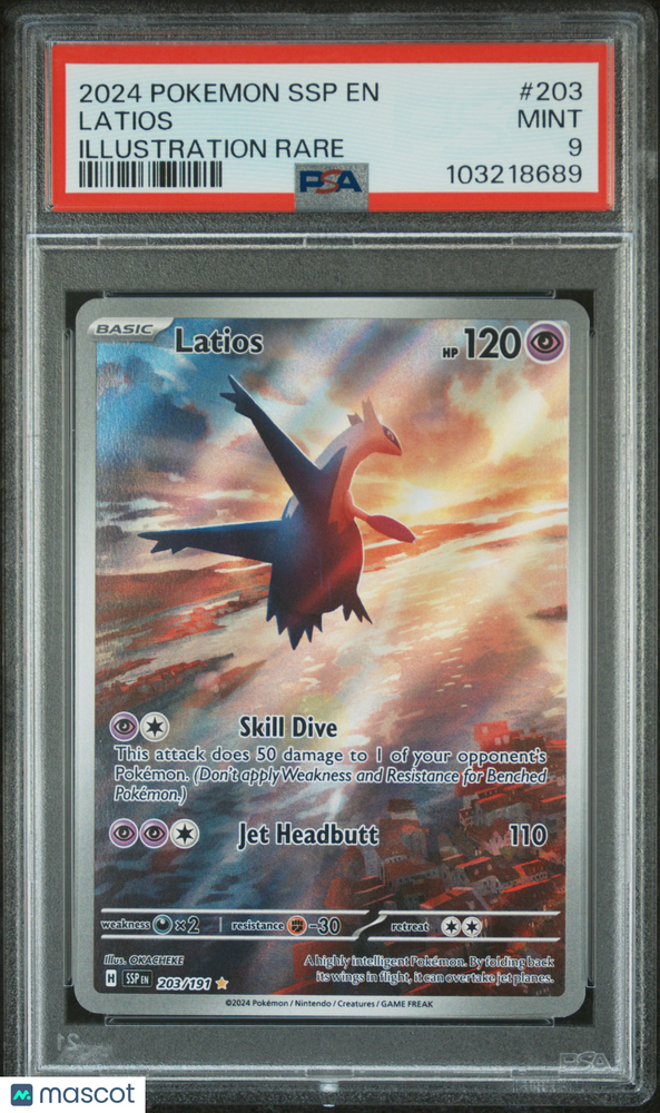 2024 Pokemon SSP EN-Surging Sparks Latios #203 Illustration Rare PSA 9