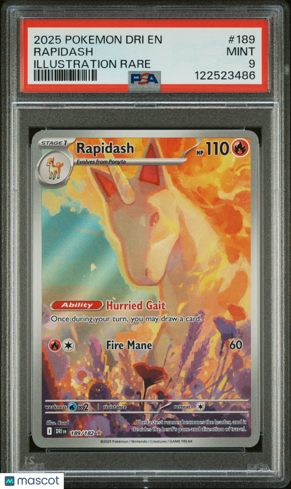 2025 Pokemon Dri EN-Destined Rivals Rapidash #189 Illustration Rare PSA 9