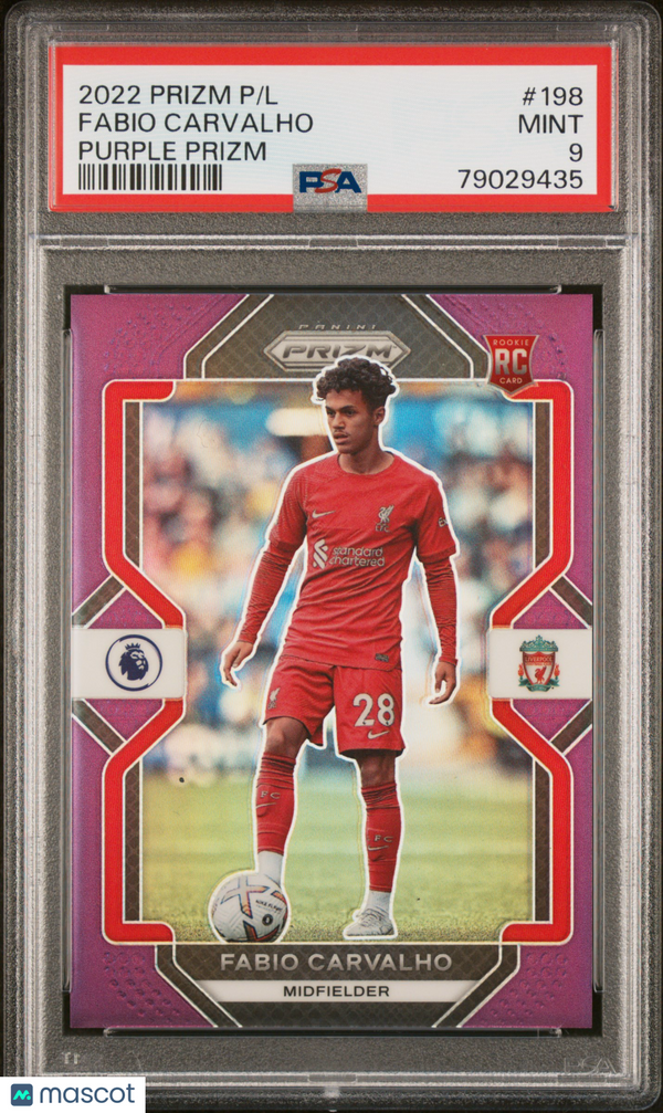 2022-23 Panini Prizm Premier League Fabio Carvalho #198 Purple PSA 9
