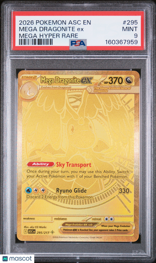 2026 Pokemon Asc EN-Ascended Heroes Mega Dragonite EX #295 Mega Hyper Rare PSA 9