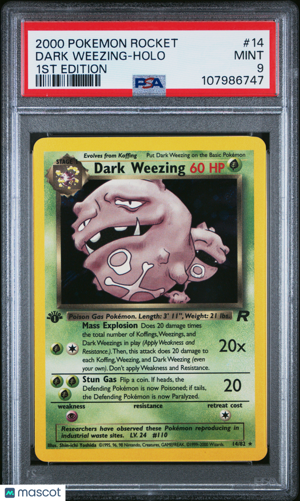 2000 Pokemon Rocket Dark Weezing #14 1st Edition PSA 9