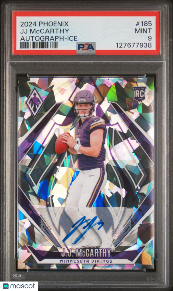 2024 Panini Phoenix JJ Mccarthy #185 Autograph Ice PSA 9