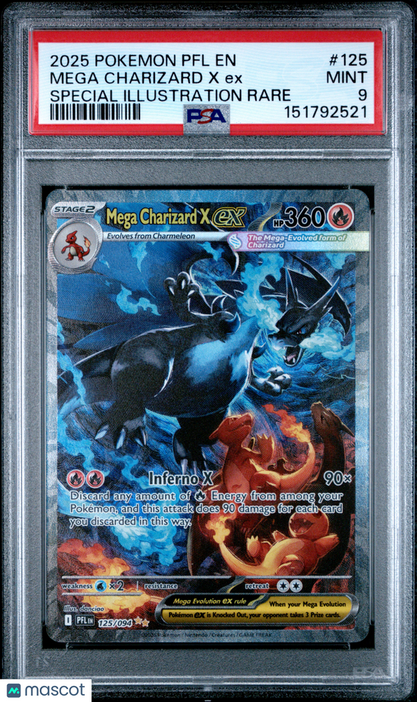 2025 Pokemon PFL EN-Phantasmal Flames Mega Charizard X EX #125 SIR PSA 9
