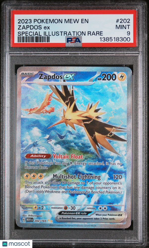 2023 Pokemon Mew EN-151 Zapdos EX #202 Special Illustration Rare PSA 9