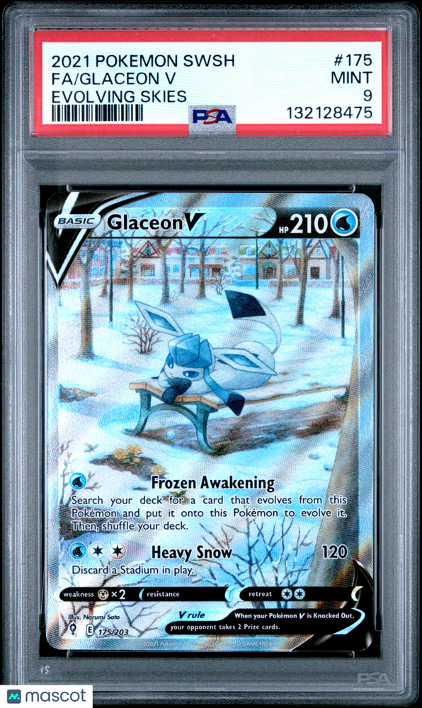 2021 Pokemon Sword & Shield Evolving Skies Glaceon V #175 Evolving Skies Fa PSA 9