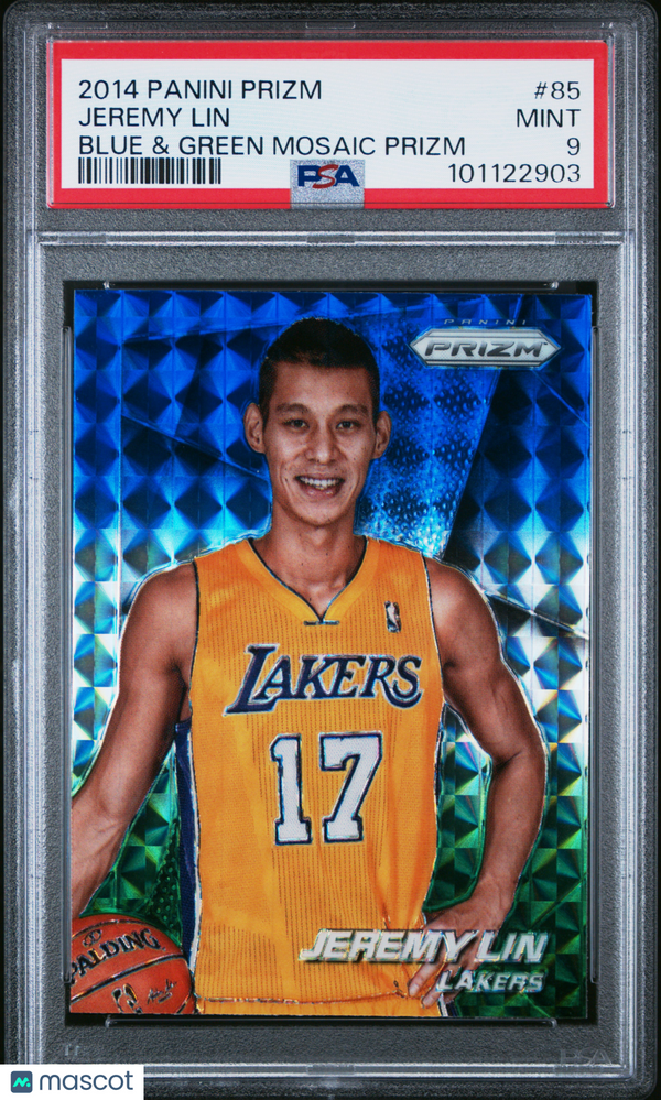 2014 Panini Prizm Jeremy Lin #85 Blue & Green Mosaic PSA 9