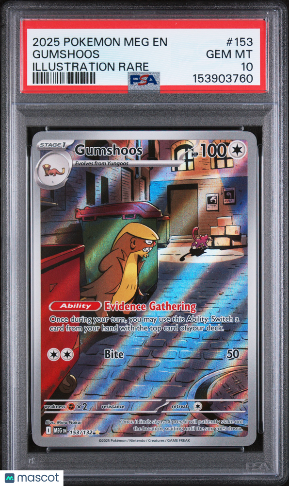 2025 Pokemon Meg EN-Mega Evolution Gumshoos #153 Illustration Rare PSA 10