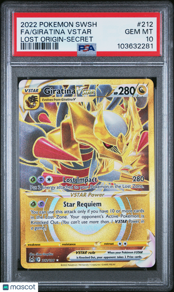 2022 Pokemon Sword & Shield Lost Origin Giratina VSTAR #212 Lost Origin-Secret Fa PSA 10