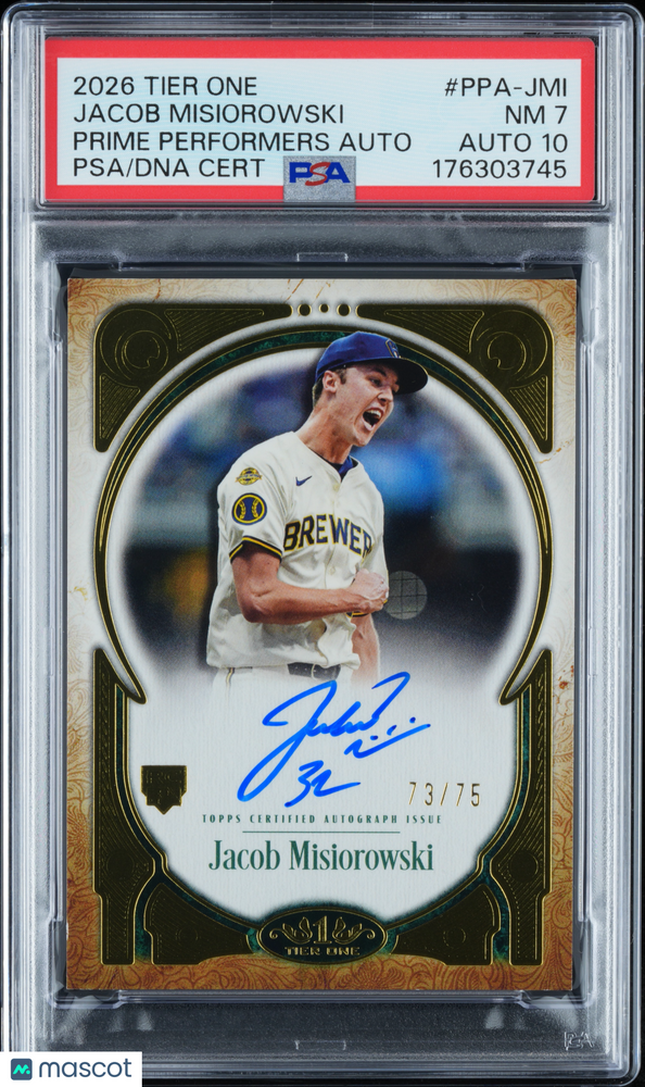 2026 Topps Tier One Prime Performers Autographs Jacob Misiorowski #PPA-JMI PSA 7