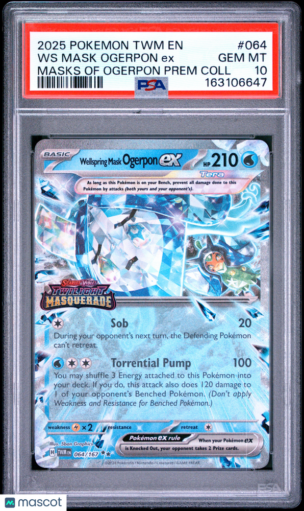 2025 Pokemon TWM EN-Twilight Masquerade WS Mask Ogerpon EX #064 Masks Of Ogerpon Prem Coll PSA 10