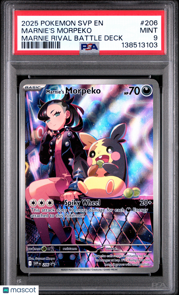 2025 Pokemon SVP EN-SV Black Star Promo Marnie's Morpeko #206 Marnie Rival Battle Deck PSA 9