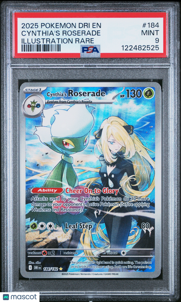 2025 Pokemon Dri EN-Destined Rivals Cynthia's Roserade #184 Illustration Rare PSA 9