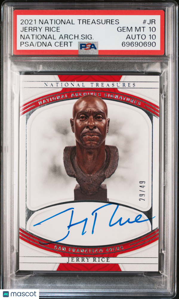 2021 Panini National Treasures National Archive Signatures Jerry Rice #JR PSA 10