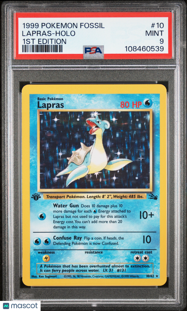 1999 Pokemon Fossil Lapras #10 1st Edition PSA 9
