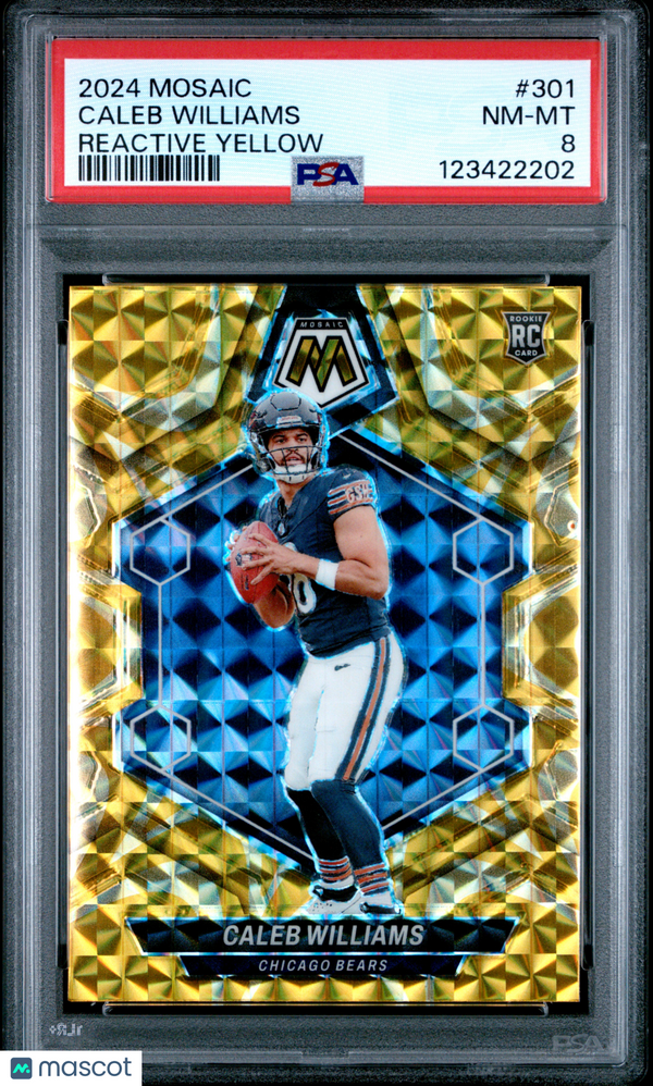 2024 Panini Mosaic Caleb Williams #301 Reactive Yellow PSA 8