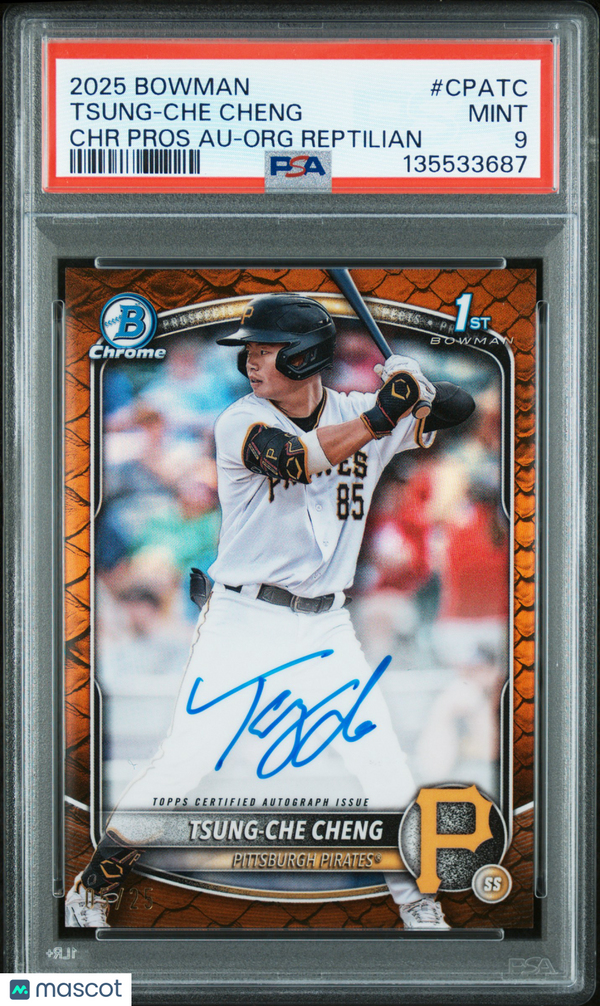 2025 Bowman Chrome Prospect Autographs Tsung-Che Cheng #CPATC Org Reptilian PSA 9