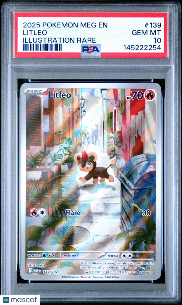 2025 Pokemon Meg EN-Mega Evolution Litleo #139 Illustration Rare PSA 10