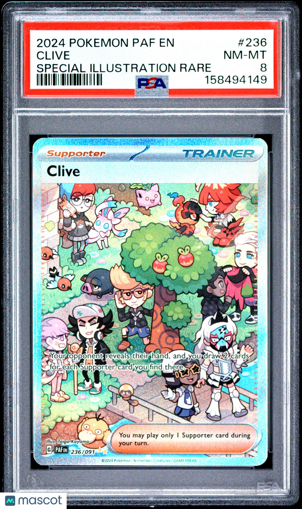 2024 Pokemon Paf EN-Paldean Fates Clive #236 Special Illustration Rare PSA 8