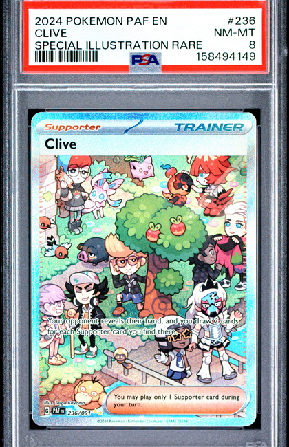 2024 Pokemon Paf EN-Paldean Fates Clive #236 Special Illustration Rare PSA 8
