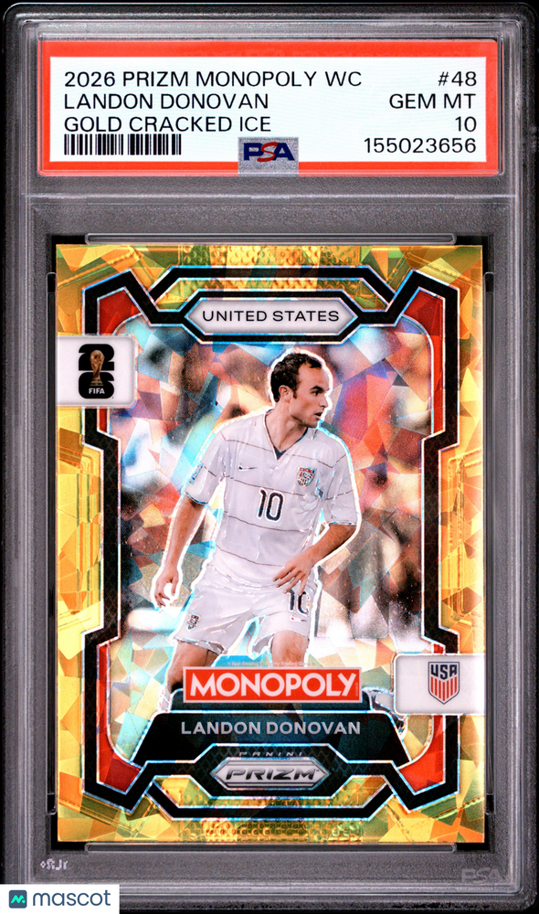 2026 Panini Prizm Monopoly FIFA World Cup Landon Donovan #48 Gold Cracked Ice PSA 10
