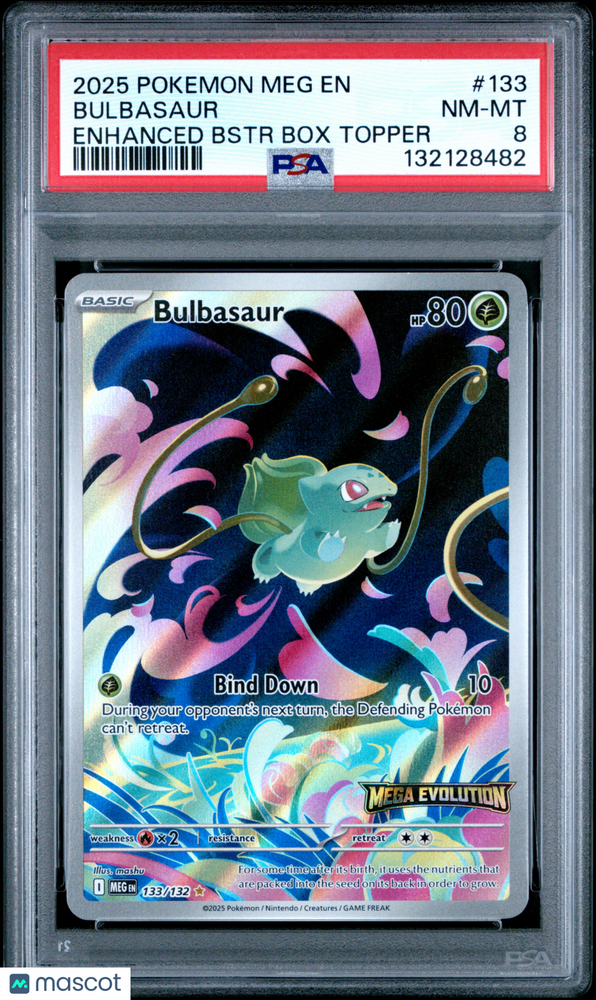 2025 Pokemon Meg EN-Mega Evolution Bulbasaur #133 Enhanced Bstr Box Topper PSA 8