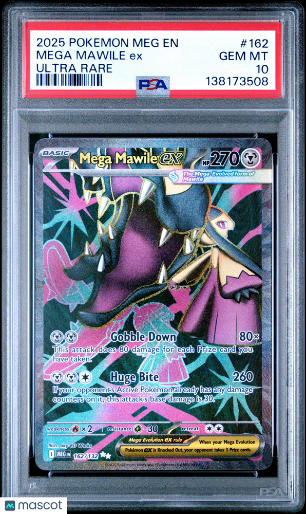 2025 Pokemon Meg EN-Mega Evolution Mega Mawile EX #162 Ultra Rare PSA 10