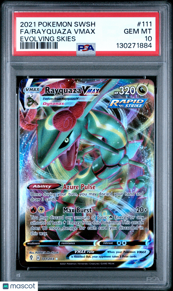 2021 Pokemon Sword & Shield Evolving Skies Rayquaza VMAX #111 Evolving Skies Fa PSA 10