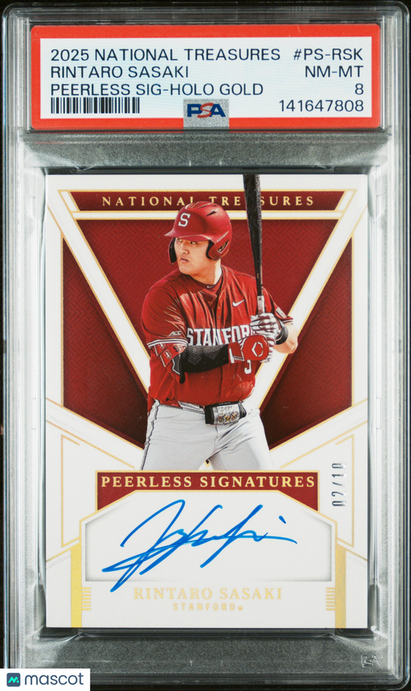 2025 Panini National Treasures Peerless Signatures Rintaro Sasaki #PS-RSK Holo Gold PSA 8