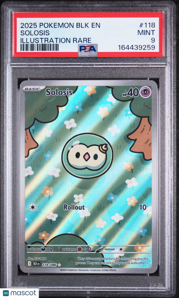 2025 Pokemon BLK EN-Black Bolt Solosis #118 Illustration Rare PSA 9