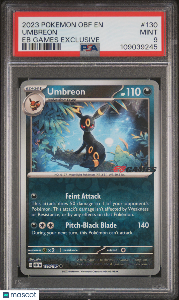 2023 Pokemon Obf EN-Obsidian Flames Umbreon #130 Eb Games Exclusive PSA 9