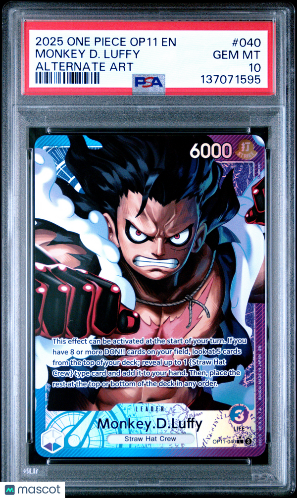 2025 One Piece Op11-A Fist Of Divine Speed Monkey D. Luffy #040 Alternate Art PSA 10