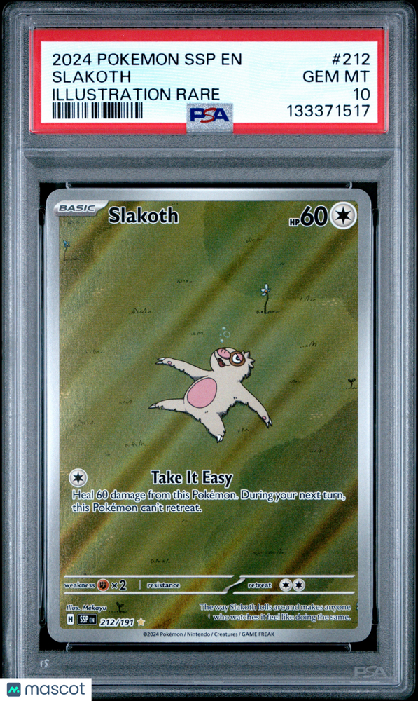 2024 Pokemon SSP EN-Surging Sparks Slakoth #212 Illustration Rare PSA 10