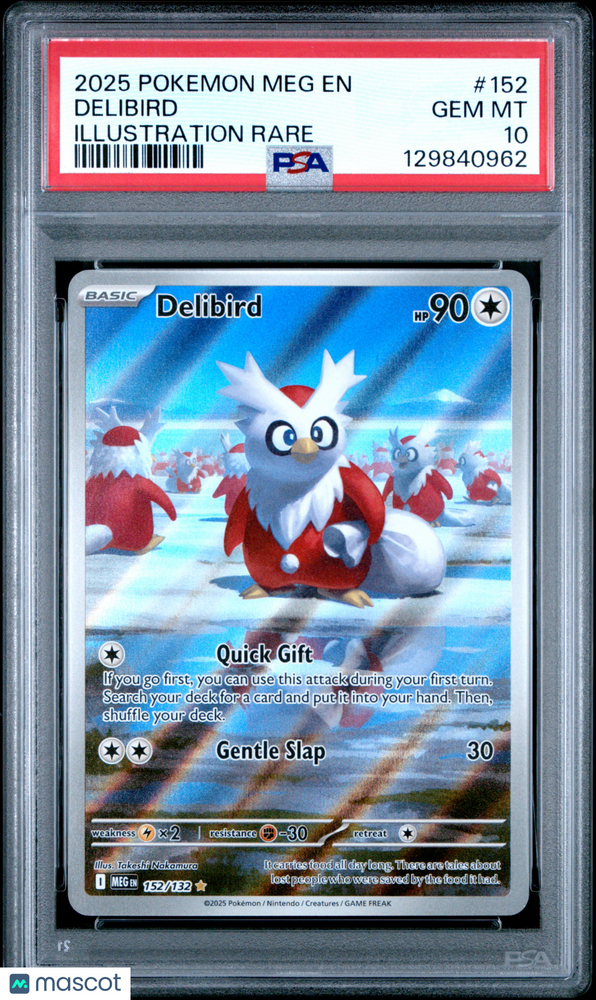 2025 Pokemon Meg EN-Mega Evolution Delibird #152 Illustration Rare PSA 10