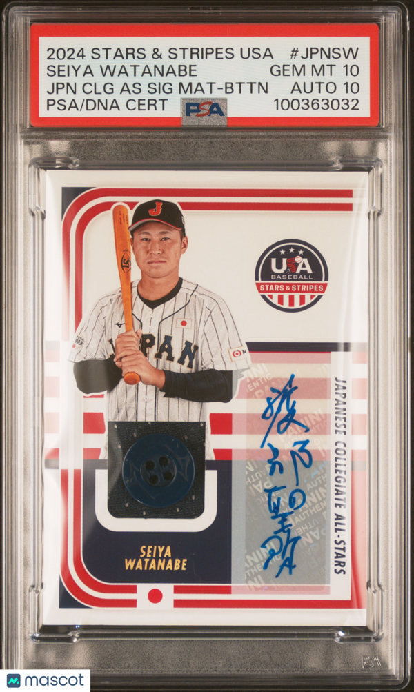 2024 Panini Stars & Stripes Usa Japanese Collegiate All-Stars Signature Materials Seiya Watanabe #JPNSW JPN CLG As Bttn PSA 10