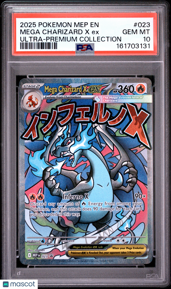 2025 Pokemon Mep EN-Me Black Star Promo Mega Charizard X EX #023 Ultra-Premium Collection PSA 10