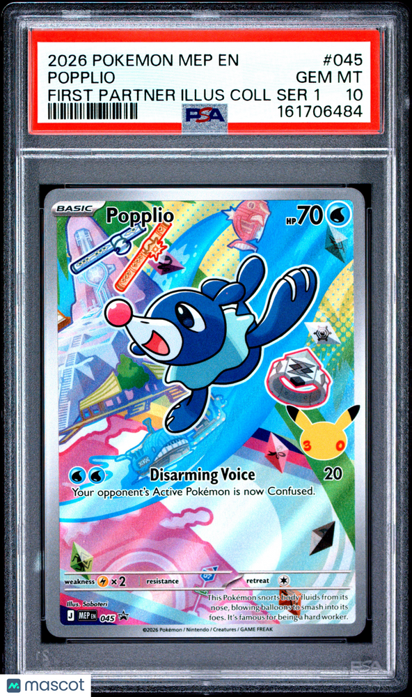 2026 Pokemon Mep EN-Me Black Star Promo Popplio #045 First Partner Illus Coll Ser 1 PSA 10