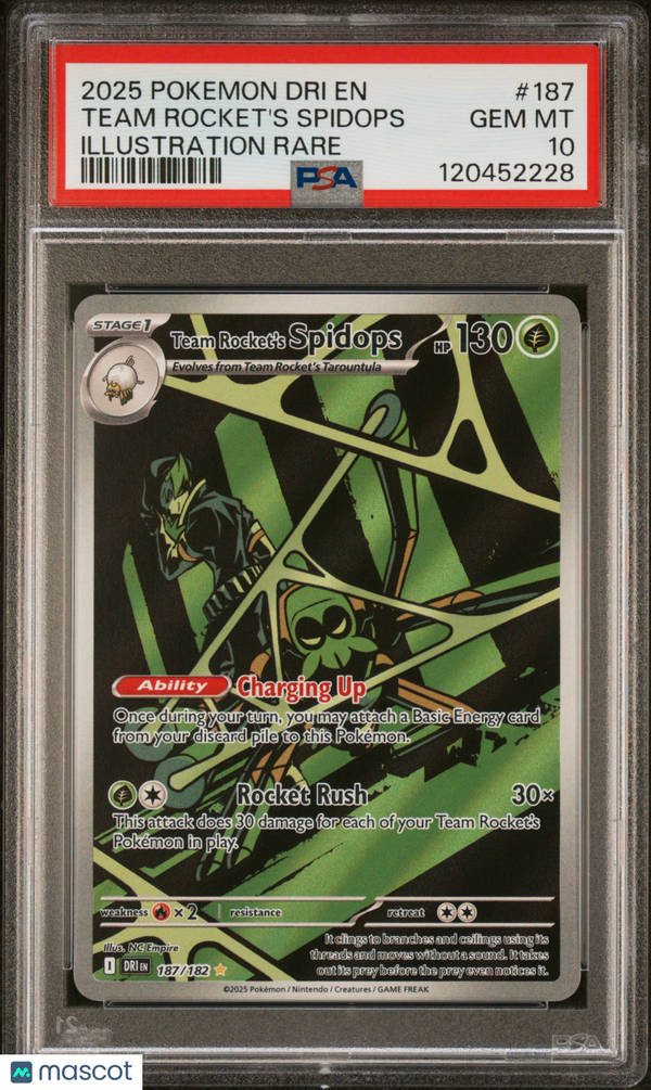 2025 Pokemon Dri EN-Destined Rivals Team Rocket's Spidops #187 IR PSA 10