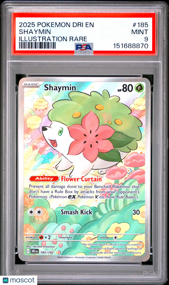 2025 Pokemon Dri EN-Destined Rivals Shaymin #185 Illustration Rare PSA 9