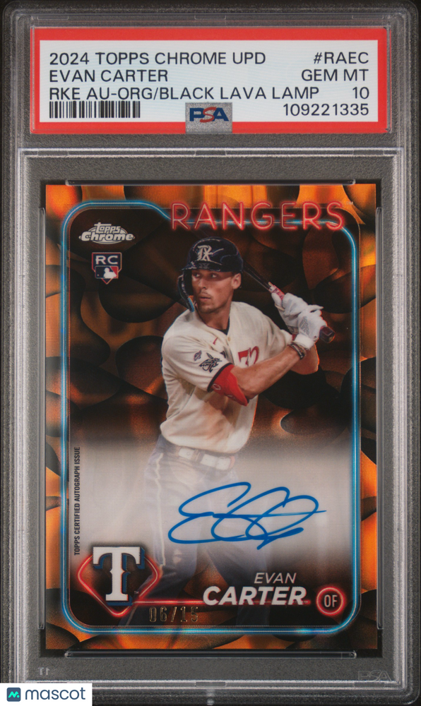 2024 Topps Chrome Update RCAuto Evan Carter #RAEC RKE Org Black Lava Lamp PSA 10