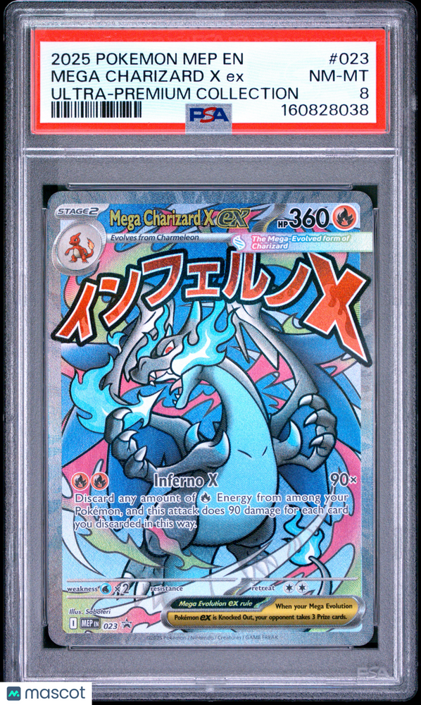 2025 Pokemon Mep EN-Me Black Star Promo Mega Charizard X EX #023 Ultra-Premium Collection PSA 8
