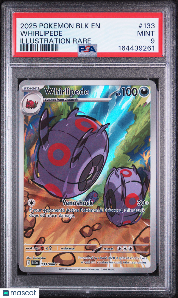 2025 Pokemon BLK EN-Black Bolt Whirlipede #133 Illustration Rare PSA 9