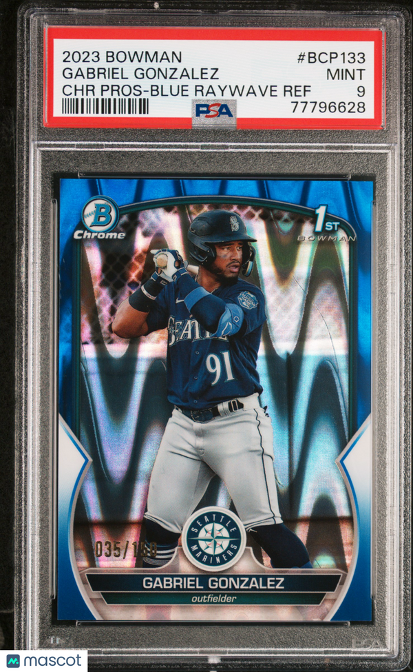 2023 Bowman Chrome Prospects Gabriel Gonzalez #BCP133 Blue Raywave PSA 9