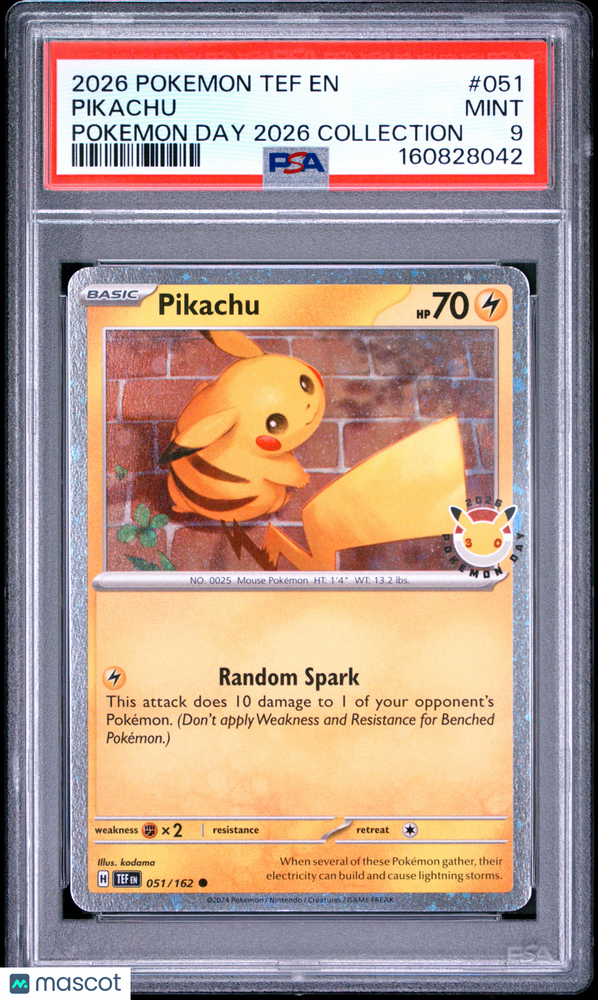 2026 Pokemon Tef EN-Temporal Forces Pikachu #051 Pokemon Day 2026 Collection PSA 9